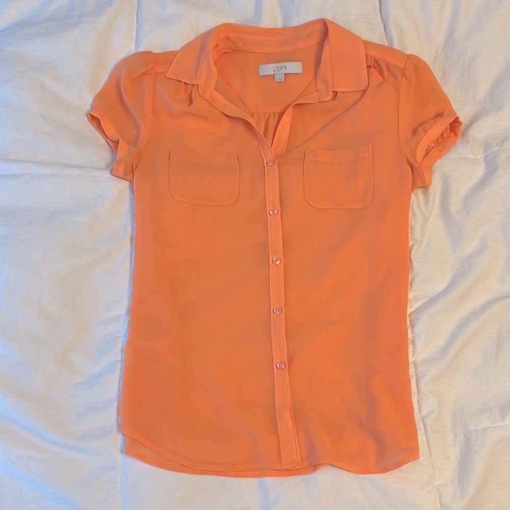 LOFT, small, neon orange, lightweight blouse
